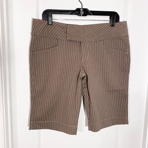 Y2K DKNY Pinstripe Bermuda Shorts Contrast Stitching Brown Size 12